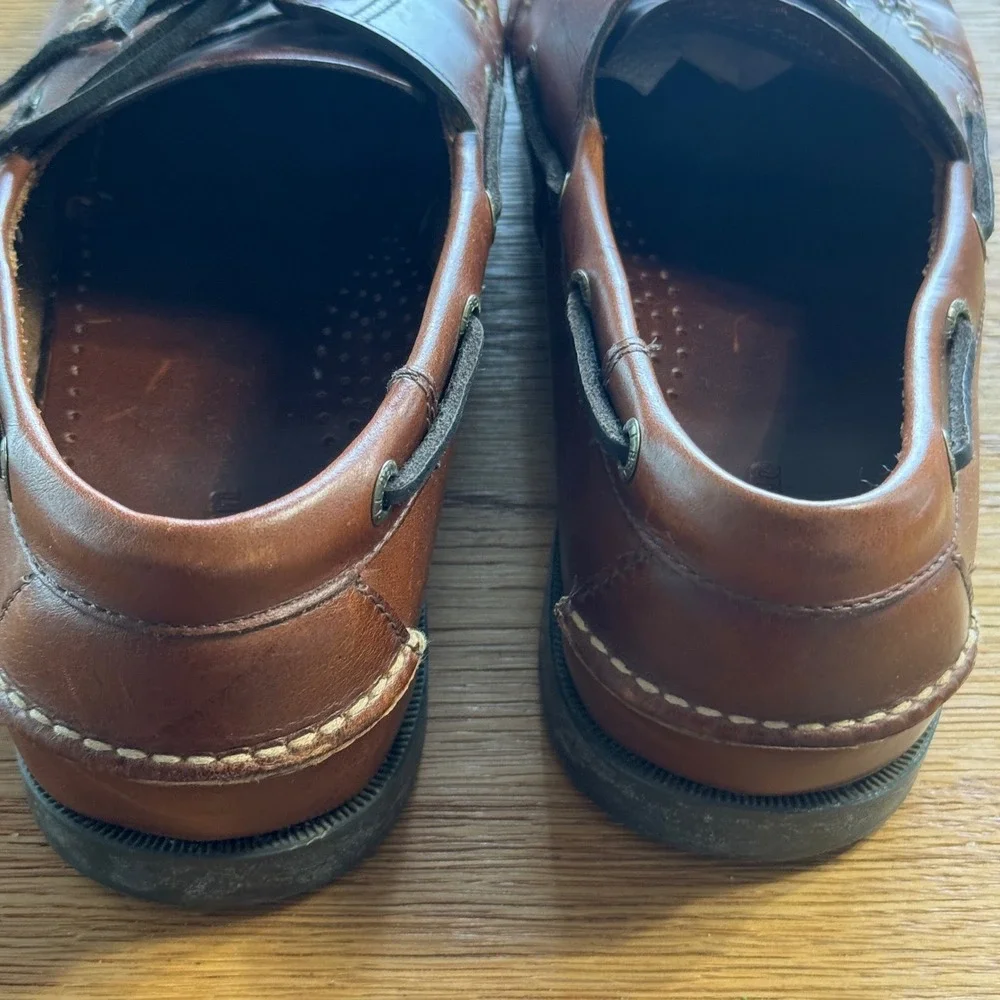 LL Bean Mens Brown Leather Casco Bay Boat Shoes Moc Toe Loafers Size 10 EE